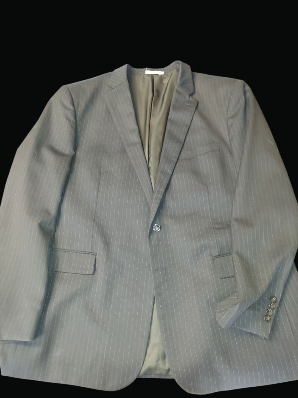 RNB Italian Design Mens Pinstripe Suit Jacket 2-Button Black Size 52L Classic Fi